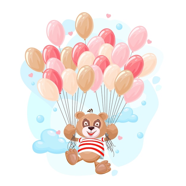 Teddy bear flying on balloons