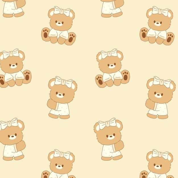 Teddy bear girl seamless pattern wallpaper