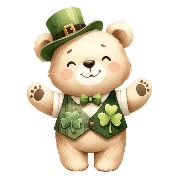 Teddy bear in a green jacket and a hat for St Patricks Day