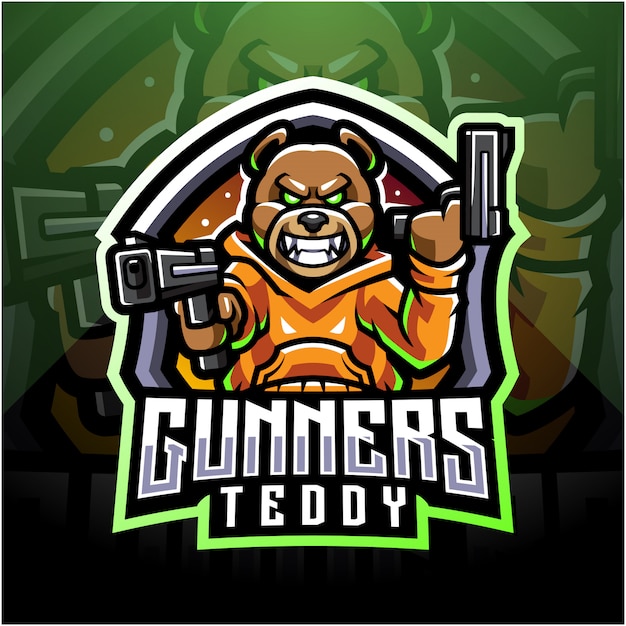 Teddy bear gunner esport mascot logo