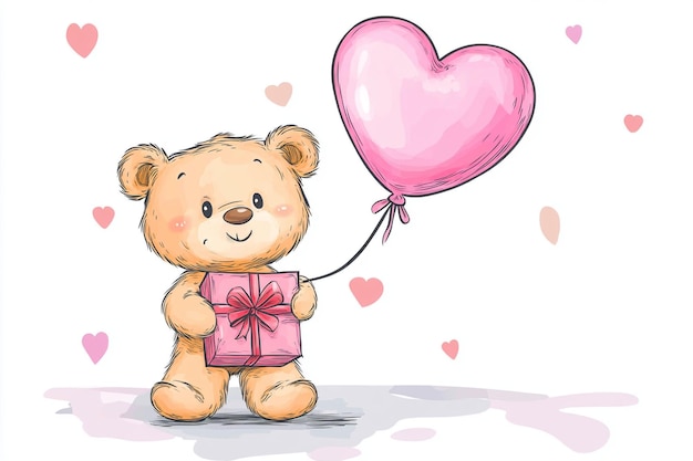 Teddy Bear Holding Pink Balloon Image