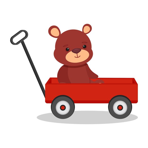 Vector teddy bear in a red cart vector illustration