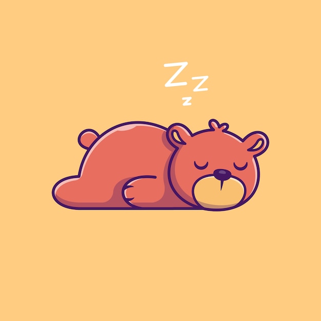 Teddy Bear Sleeping   Icon Illustration. Lazy Bear Mascot Cartoon Character. Animal Icon Concept Isolated