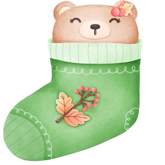 Teddy bear in warm green socks