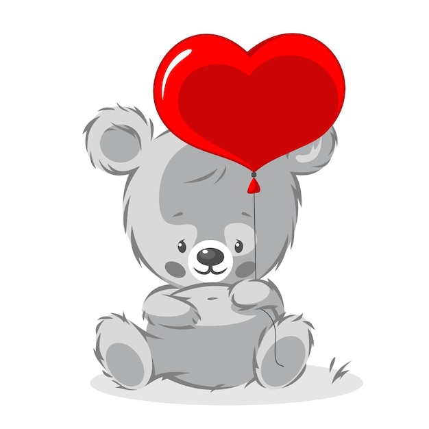 Teddy bear with a ball in the shape of a heart on a white background in vector EPS 8