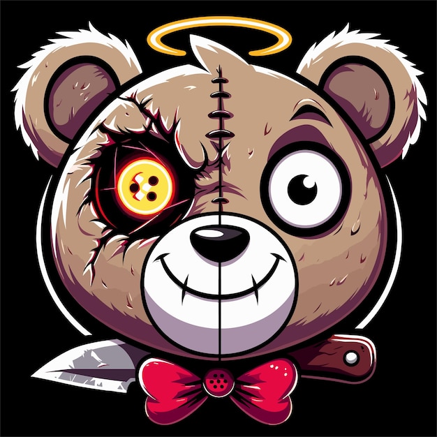 Vector a teddy bear with a bow tie and a knife horror teddy bear evil teddy bear spooky teddy bear