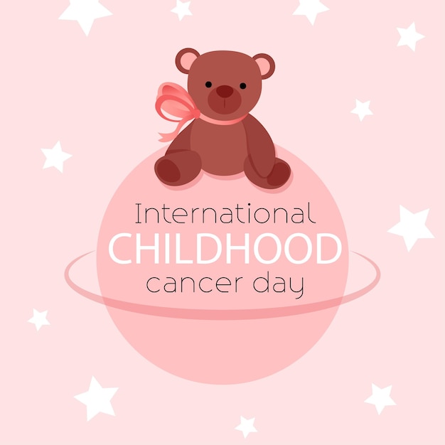 Teddy brown bear sits on the planet in honor of world cancer day