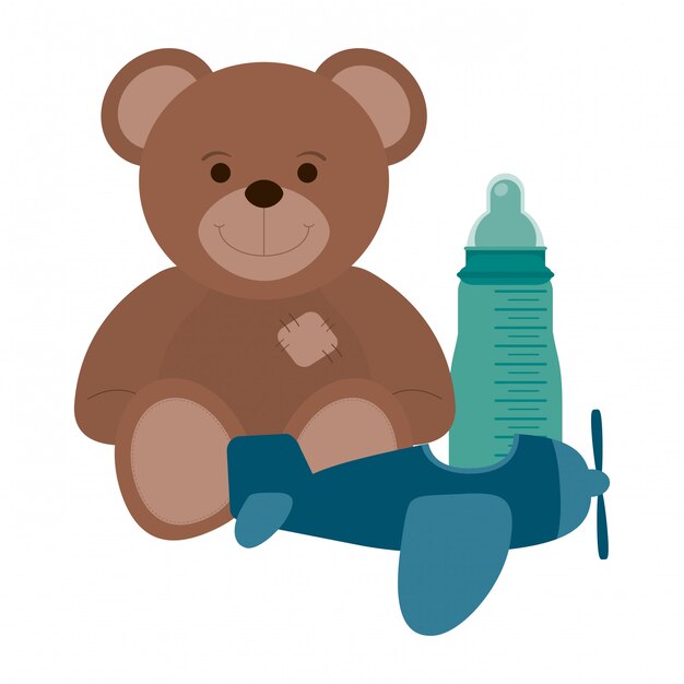 Teddy with bottle and airplane