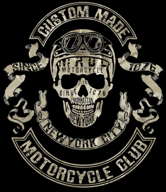 Vector tee skull motorcycle graphic design