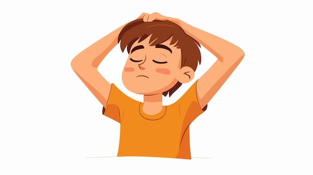 Vector teenage boy stretching head at home cartoon vector