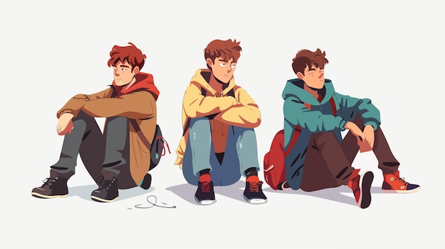 Vector teenage boys sitting street flat style vector illustration