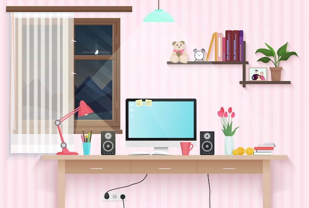 Teenager female room workplace