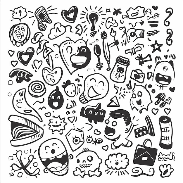 Vector teenager fun love happy hand drawn doodles kit