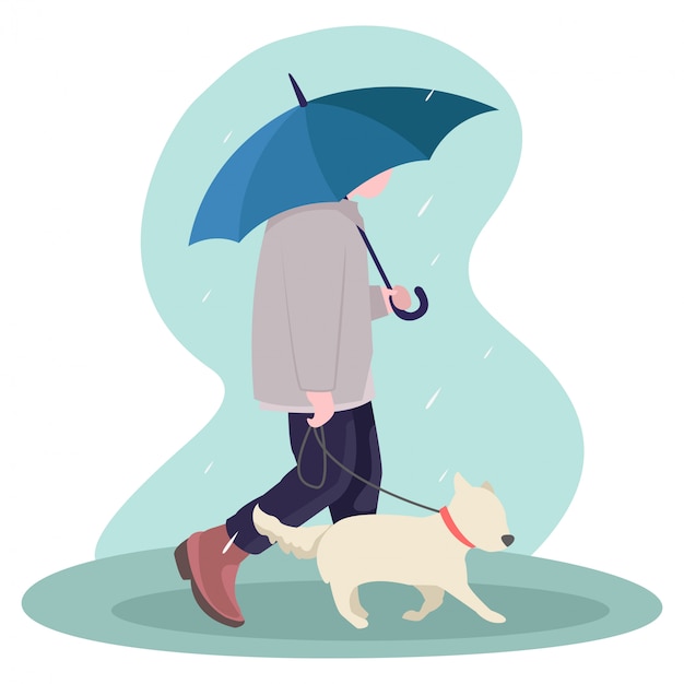 A teenager jogs in the middle of the rainy season with a pet dog