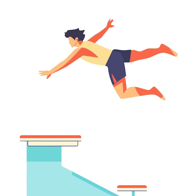 A teenager jumping off a diving board into a pool