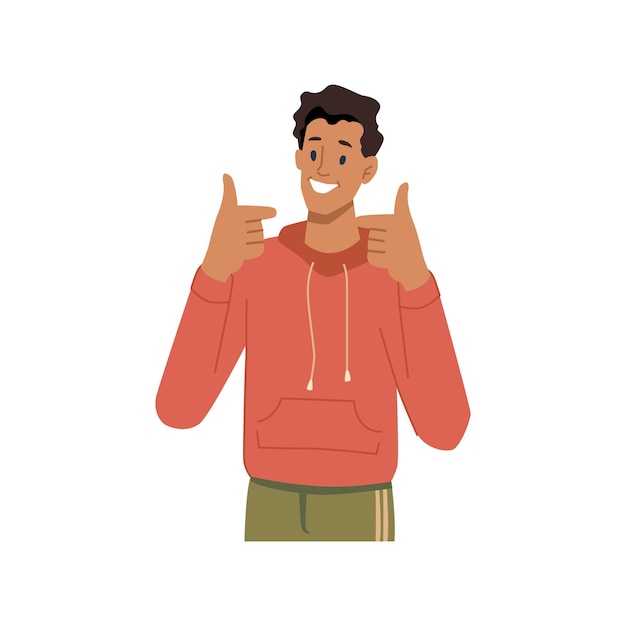 Teenager showing thumbs up approving gesture sign