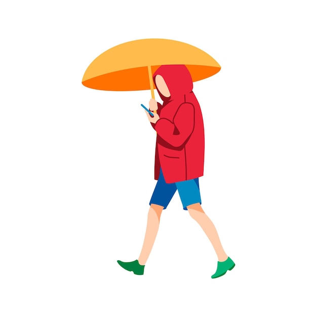 Teenager walking under umbrella in rainy day