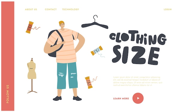 Teenager Wearing Oversize Clothes Landing Page Template.