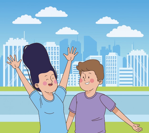 Teenagers friends smiling and having fun cartoon