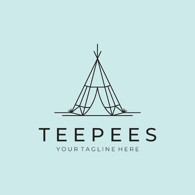 teepee tent logo vector line art icon design original indian camp logo vector icon template design