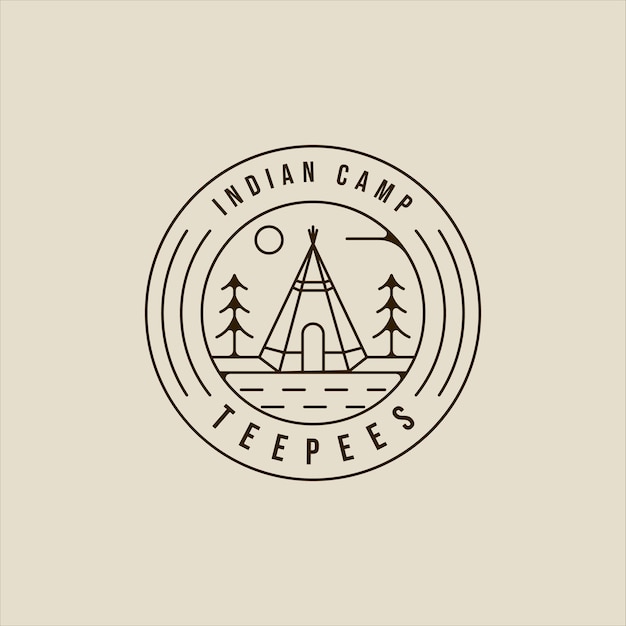 Teepees line art logo vector illustration template icon graphic design traditional indian camp sign or symbol for adventure and wanderlust with badge emblem and typography concept