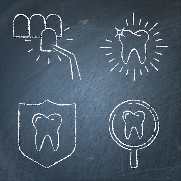 Teeth whitening and protection icon set on chalkboard