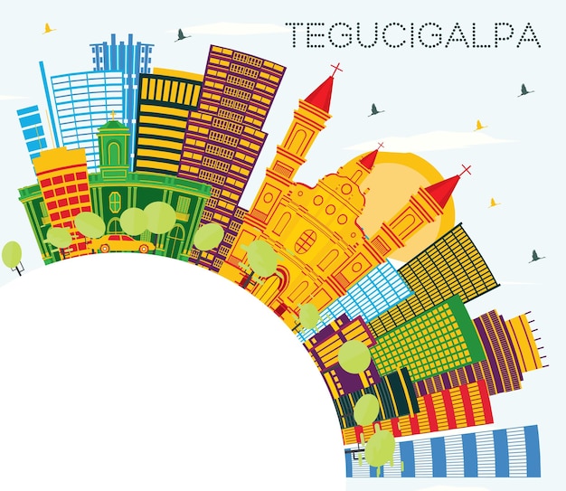 Tegucigalpa Honduras City Skyline with Color Buildings Blue Sky and Copy Space