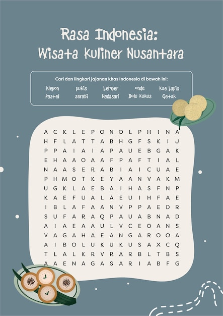 Vector teka teki silang snack tradisional khas indonesia traditional food of indonesian crossword