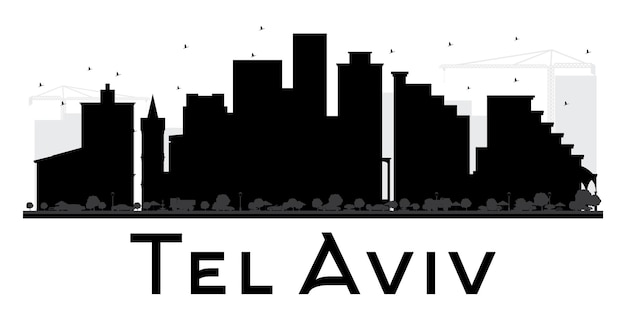 Tel Aviv City skyline black and white silhouette. Vector illustration. Simple flat concept for tourism presentation, banner, placard or web site. Cityscape with landmarks.