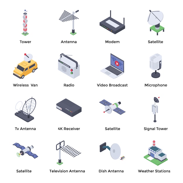  Telecommunication Isometric Icons Pack 