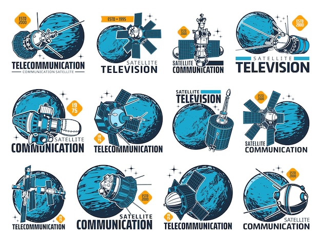 Telecommunication and television satellite icons