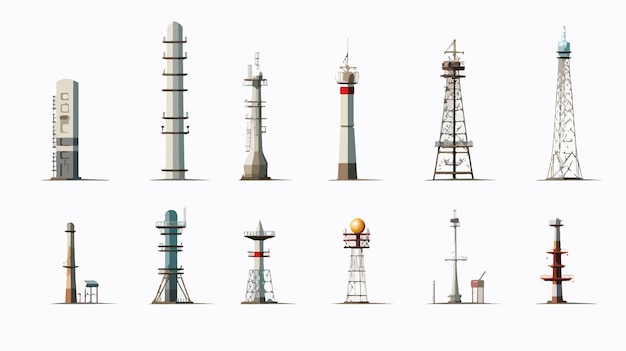 Vector telecommunication towers and radio masts collection for telecommunication industry