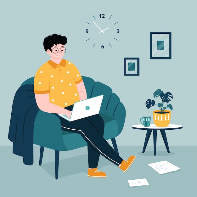 Telecommuting concept with man on armchair