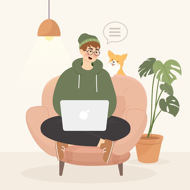 Telecommuting concept with man on armchair