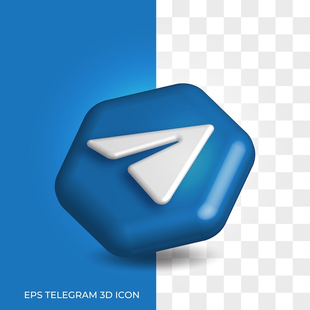 Vector telegram 3d logo style in round corner hexagon  icon asset isolated