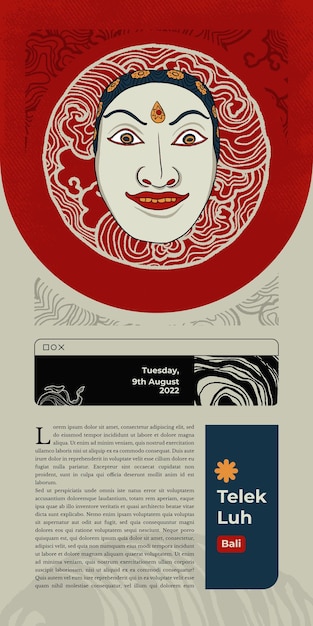 Telek luh indonesian traditional mask ticket festival handrawn illustration design inspiration