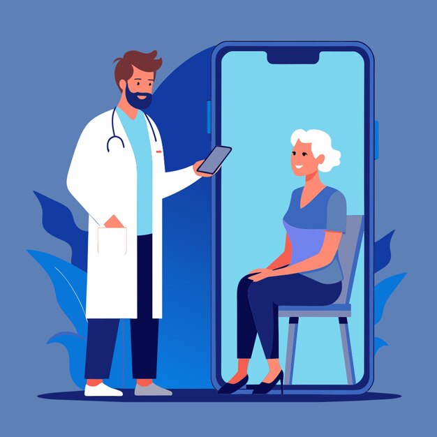 Vector telemedicine consultation illustrate a doctor and a patient having a virtual consultation through a