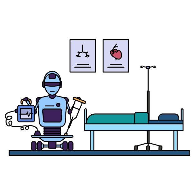 Teleoperated robots bot with walking sticks and ecg machine Robotic medicine Healthcare Scene