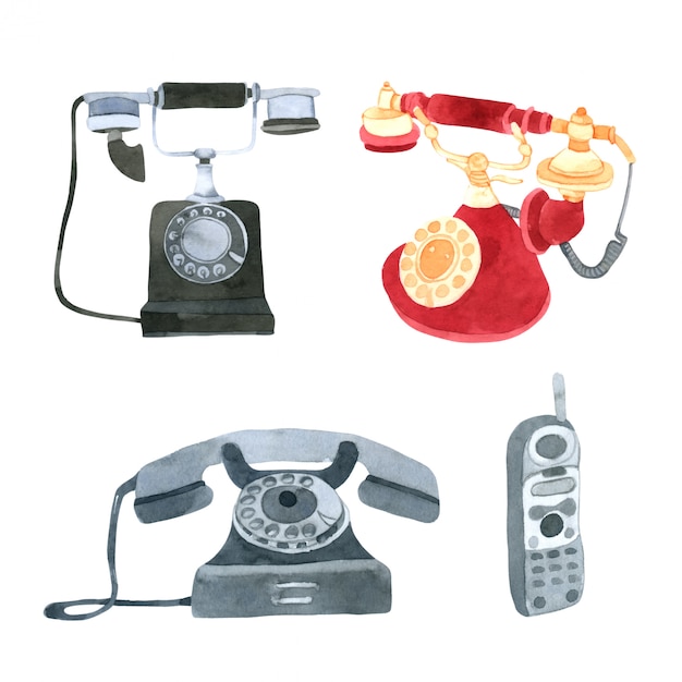 Telephone watercolor collection on white background