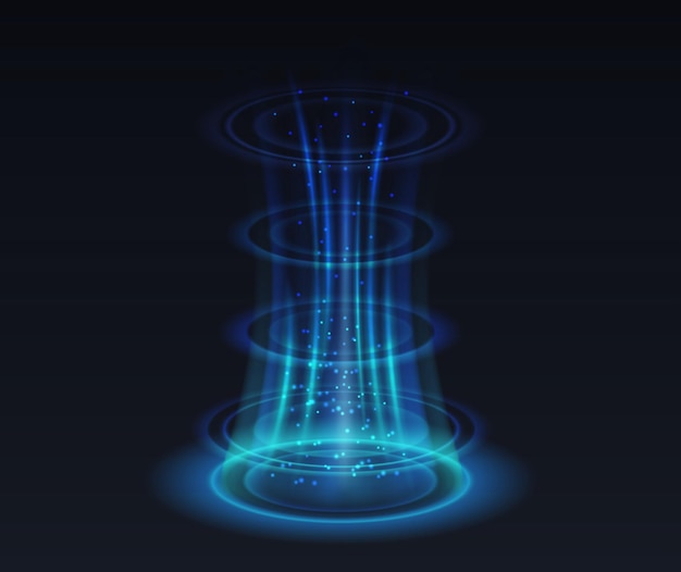 Teleportation portal realistic vector illustration in blue