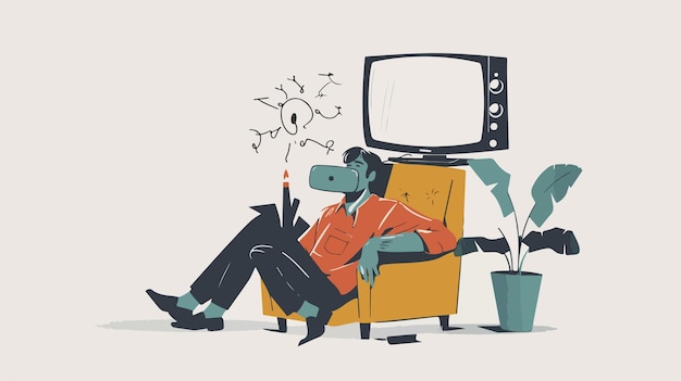 Vector television addiction problem concept in mixed media art