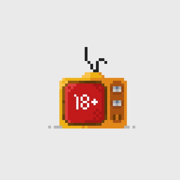 television with eighteen plus sign in pixel art style