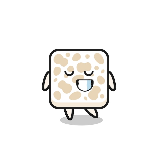 Tempeh cartoon illustration with a shy expression