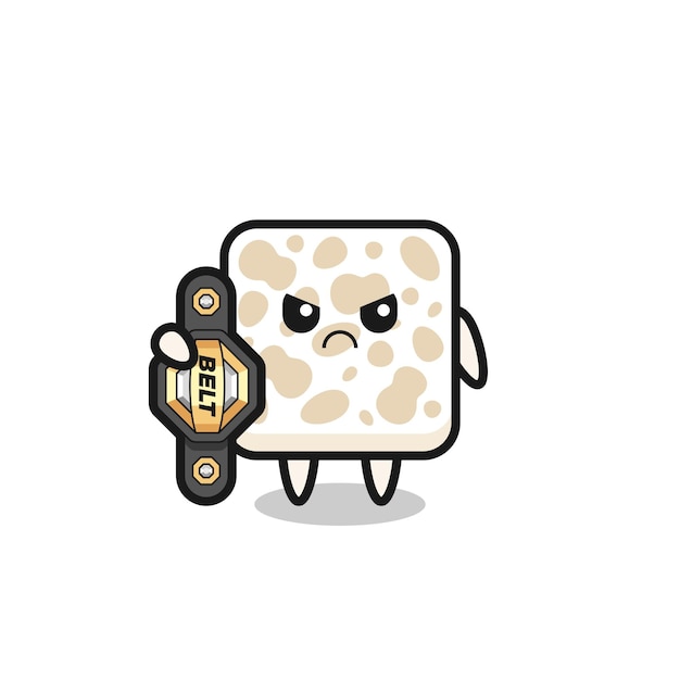 Tempeh mascot character as a MMA fighter with the champion belt