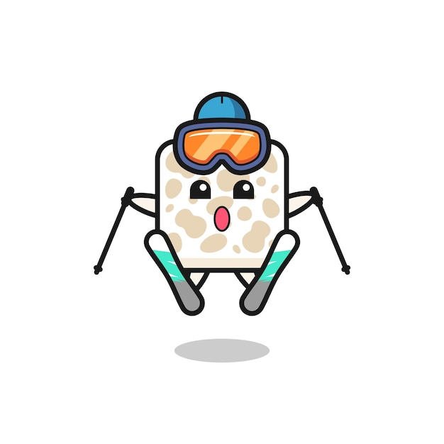 Tempeh mascot character as a ski player