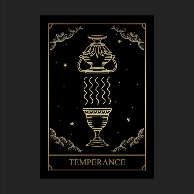 Temperance magic major arcana tarot card in golden hand drawn style