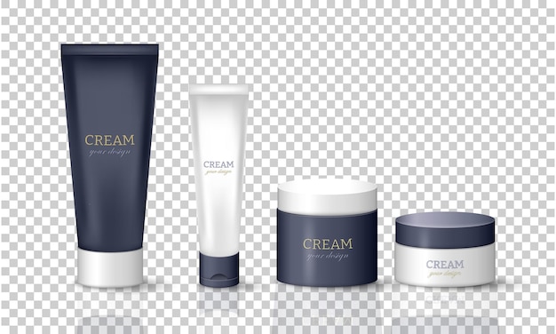 Template of 3d cream tubes in blue and white style Plastic cosmetic containers mockup