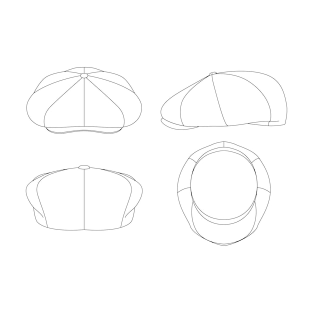 Template apple cap vector illustration flat sketch design outline headwear