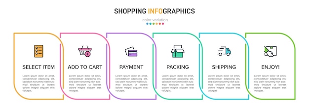 Vector template for business infographics. six options or steps with icons and text.