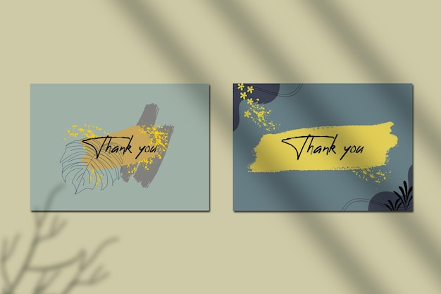 Template card brush ink and tropical leaf botanical modern art with typography message thank you